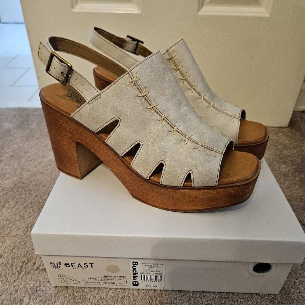 NIB Beast Fashion Presley Off-White Heeled Sandals
